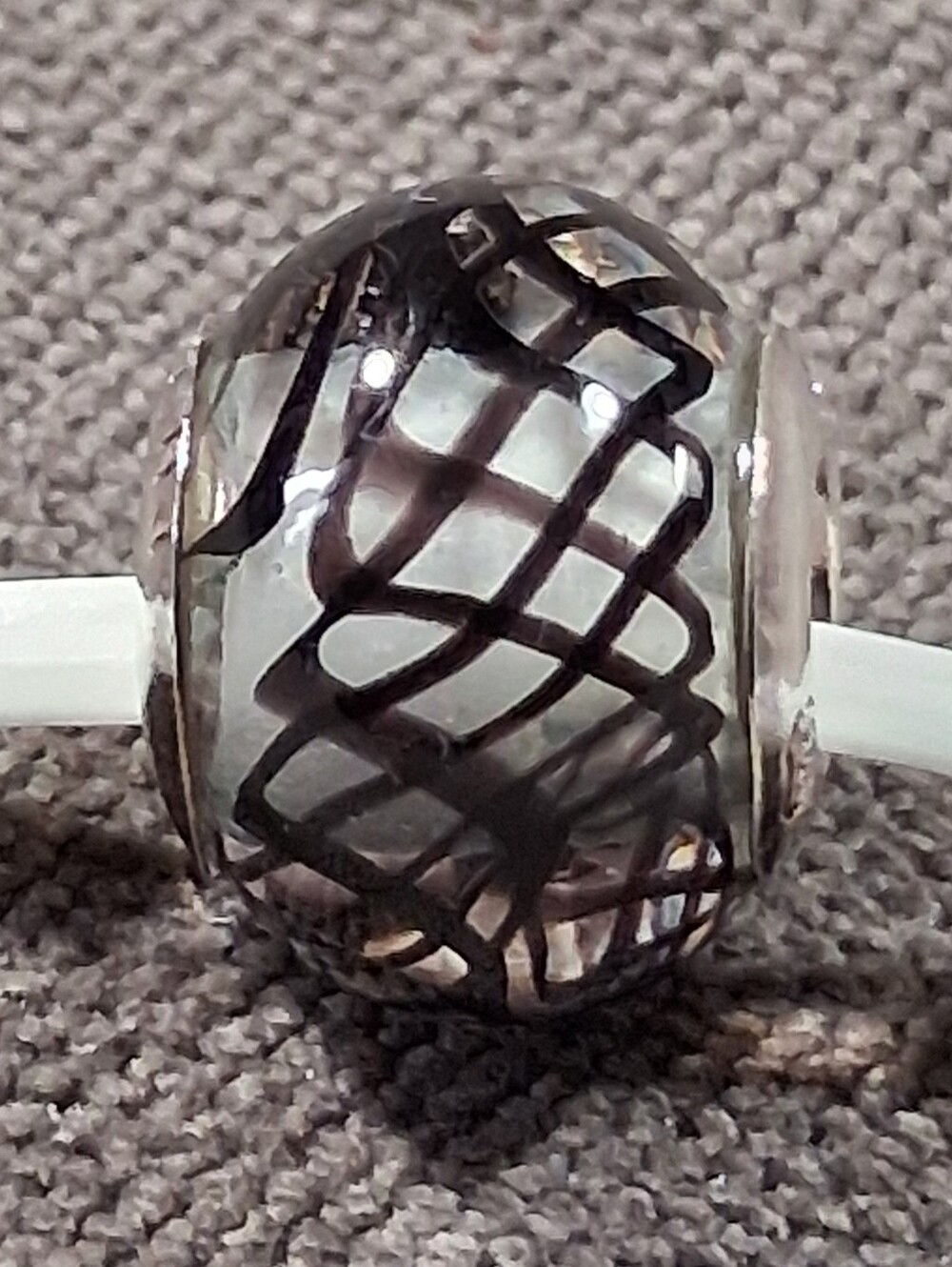Persona 925 Sterling Silver Murano Glass Geometric Black Swirl Bead Charm VG